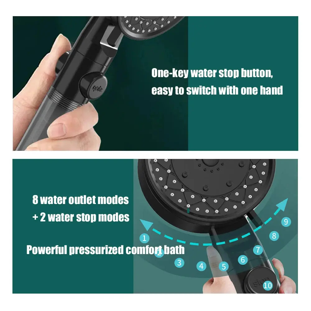 10 Spray Filtered Shower Head High-Pressure Handheld Water Saving Showerhead Fall Resistance Black White Bathroom Shower Nozzle 2GETHER 4EVER