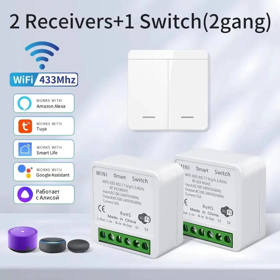 1/2/3Gang Wall Switch RF 433MHz Wireless Light Switch Tuya Smart WiFi Switch Smart Life APP Voice Control With Alexa Google Home 2GETHER 4EVER