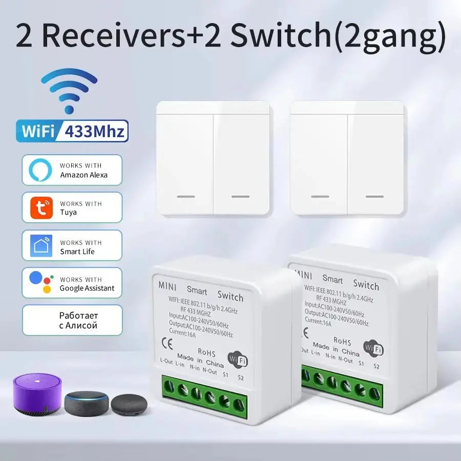1/2/3Gang Wall Switch RF 433MHz Wireless Light Switch Tuya Smart WiFi Switch Smart Life APP Voice Control With Alexa Google Home 2GETHER 4EVER