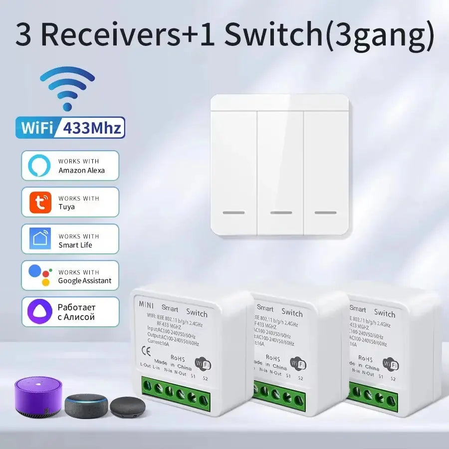 1/2/3Gang Wall Switch RF 433MHz Wireless Light Switch Tuya Smart WiFi Switch Smart Life APP Voice Control With Alexa Google Home 2GETHER 4EVER