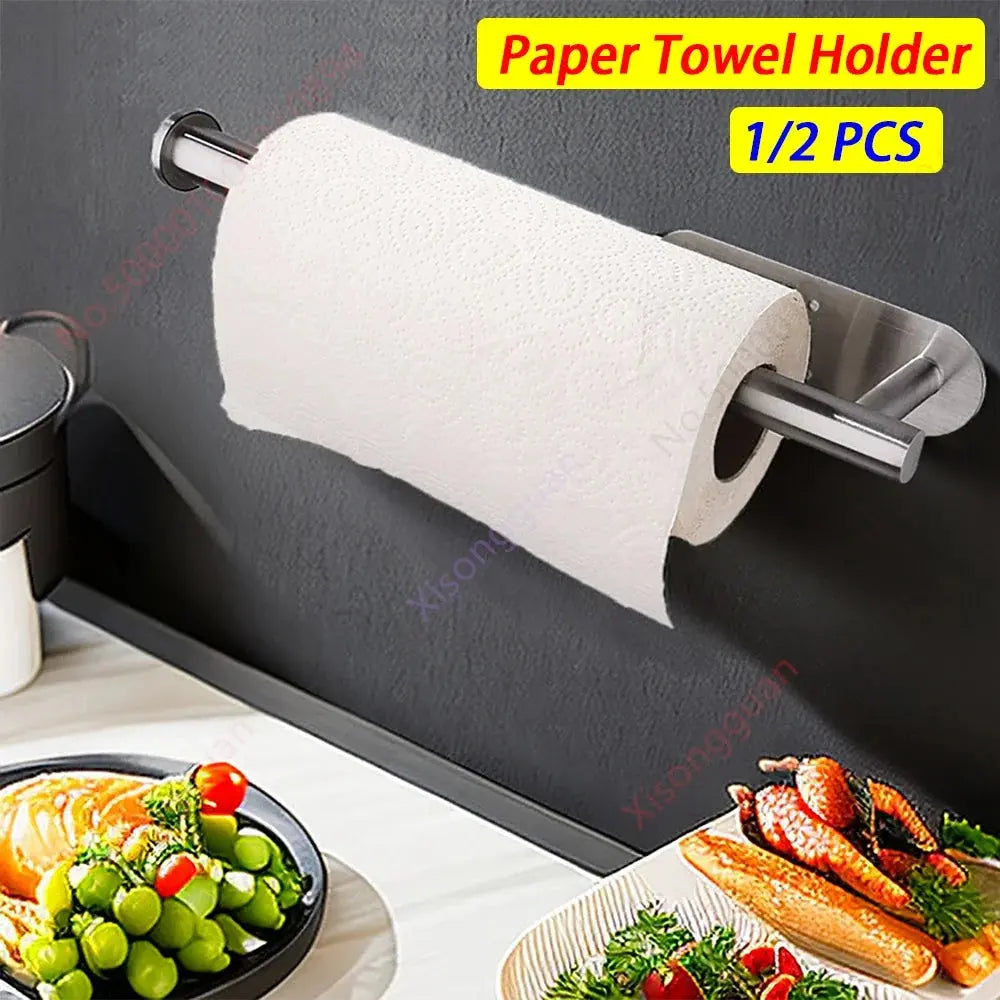1/2PCS Kitchen Paper Towel Holder Toilet Paper Holder Adhesive Tissue Rack Napkin Dispenser Cabinet Storage Bathroom Accessories 2GETHER 4EVER