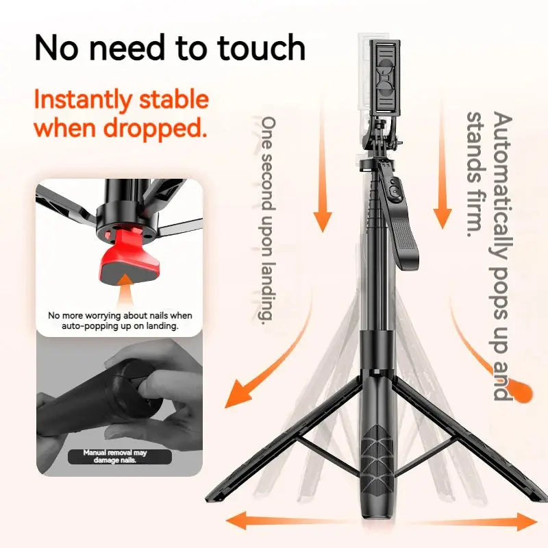 1.8 Meter Auto Pop Open Tripod Selfie Stick for Phone Camera GoPro 360 Rotating Stand with Remote Control for LIVE Vlog Video 2GETHER 4EVER