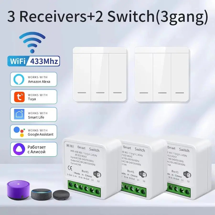 1/2/3Gang Wall Switch RF 433MHz Wireless Light Switch Tuya Smart WiFi Switch Smart Life APP Voice Control With Alexa Google Home 2GETHER 4EVER