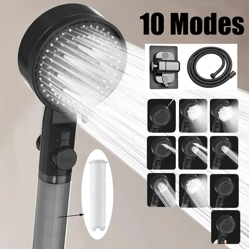 10 Spray Filtered Shower Head High-Pressure Handheld Water Saving Showerhead Fall Resistance Black White Bathroom Shower Nozzle 2GETHER 4EVER